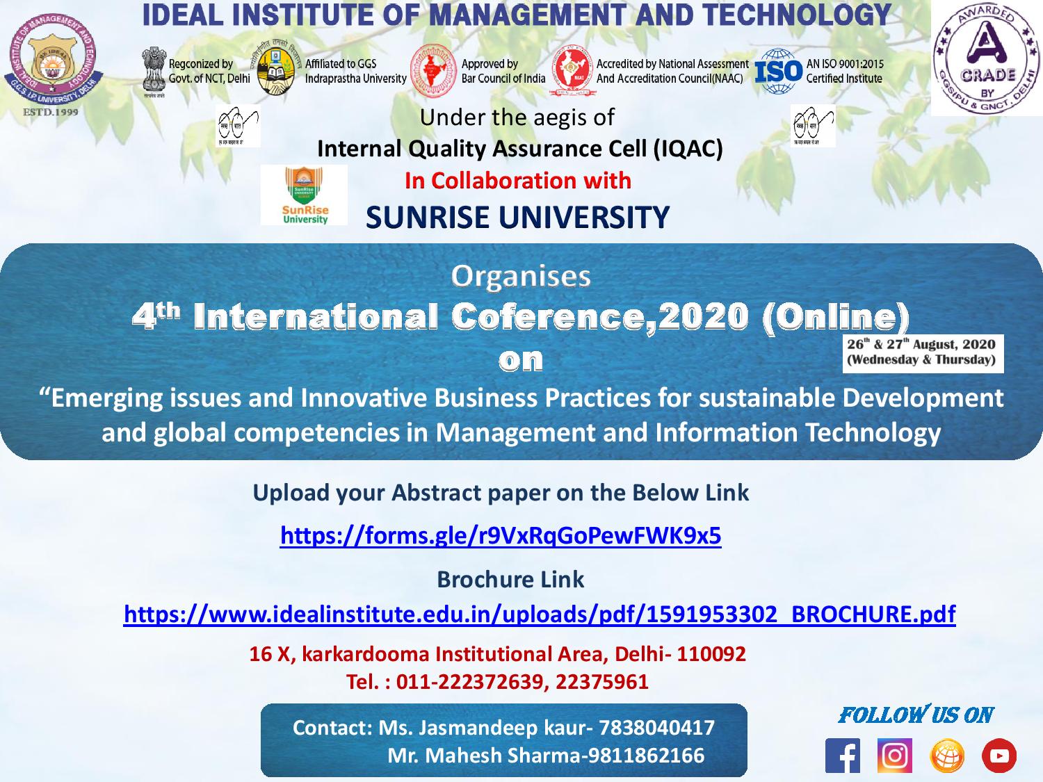 International Conference on Emerging Issues and Innovative Business Practices for Sustainable Development and Global Competencies in Management and Information Technology 2020